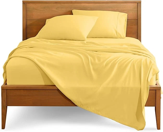 Authentic Bare Home Queen Sheet Set - 1800 Ultra-Soft Microfiber Queen Bed Sheets - Double Brushed - Deep Pockets - Easy Fit - 4 Piece Set - Bedding Sheets amp Pillowcases Queen Lemon Drop Sophisticated