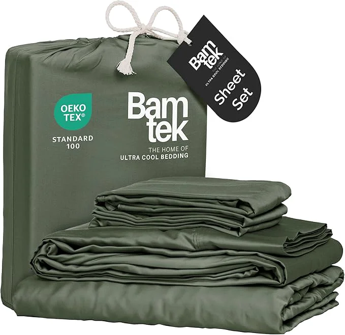 Dependable Viscose Bamboo Sheets - Cal King Sheet Set 4PC - Cooling Sheets for Hot Sleepers with Moisture Wicking Technology - Silky Soft 18 Inch Deep Pocket - Moss 72 quot x84 quot Minimalist