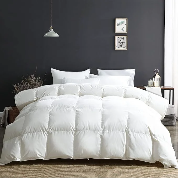 Traditional APSMILE Luxury Heavyweight Down Feather Fibers Comforter Full Queen Size Thick Duvet for Winter Climates Cold Sleepers -Ultra Soft Organic Cotton Cover Fluffy Duvet Insert Ivory White 90x90 Professional