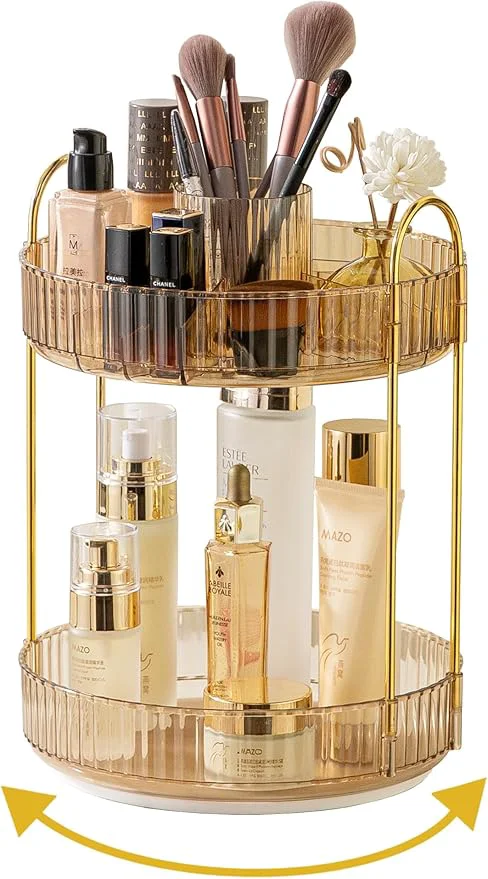 Original Asayuee 360 Rotating Makeup Organizer 2 Tier Large Capacity Make Up Organizers Fast