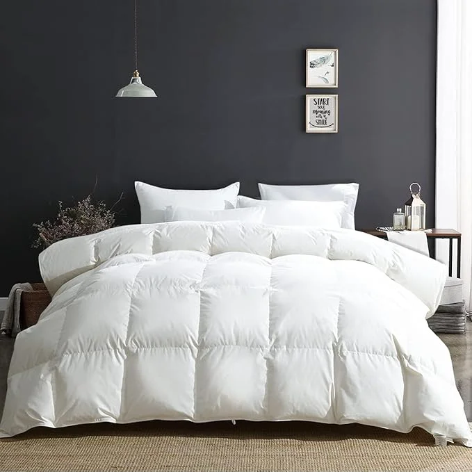 Pure APSMILE Fluffy Heavyweight Down Feather Fibers Comforter Oversized King Size Thick Duvet Insert for Winter Climates-Ultra Soft Organic Cotton Cover Luxury Duvet Insert Ivory White 120x98 Professional