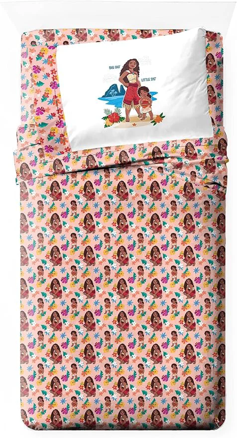 High-Performance Jay Franco Kids Sheet Set with Fitted Flat Sheets amp Pillow Cover - Ultra-Soft Bedding with Pillowcase for Room Decor Pink - Moana 3 Piece Twin Optimized