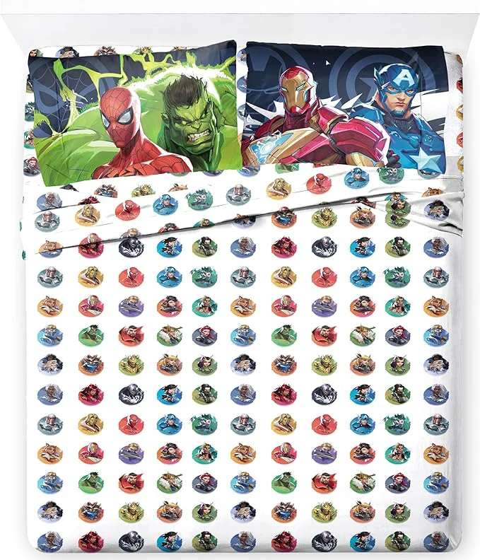 Genuine Jay Franco Kids Sheet Set with Fitted Flat Sheets amp Pillow Cover - Ultra-Soft Bedding with Pillowcase for Room Decor Multi - Marvel Rivals 4 Piece Queen Luxury