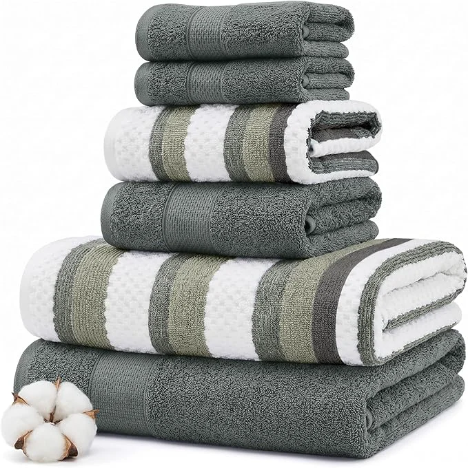 Premium Material Modern Threads Pax 6-Piece Reversible Yarn Dyed Jacquard Towel Set Clean