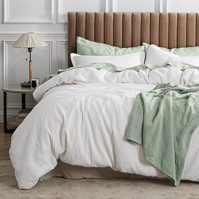 Expertly Made Bedsure Waffle Comforter Set King White Soft Bedding Waffle Weave Bed Set 3 Pieces 1 Comforter 104 quot x90 quot and 2 Pillow Shams Cotton Shell and Polyester Lining for All Seasons Stylish