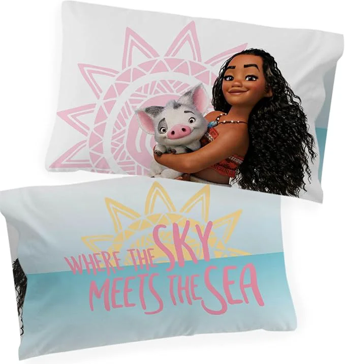 Responsible Jay Franco Disney Moana 2 Pack Reversible Pillowcases - Tropical Patchwork Double Sided Pillow Cover - Features Pua Kids Super Soft Bedding Eco-Friendly