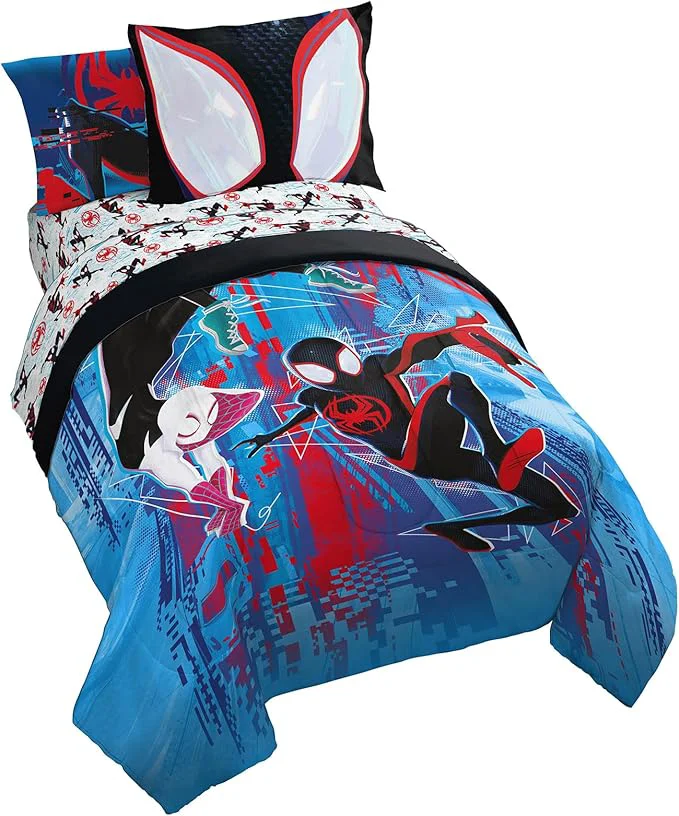 User-Friendly Marvel Spiderman Across The Spider-Verse Glitch 5 Piece Twin Size Bed Set - Includes Comforter amp Sheet Set Bedding - Super Soft Fade Resistant Microfiber Product Optimized