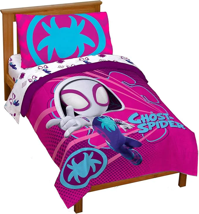 Comfortable Marvel Spidey amp His Friends Ghost Spider Gwen 4 Piece Toddler Bed Set - Bedding Includes Comforter amp Sheet Set - Super Soft Fade Resistant Microfiber Relaxed
