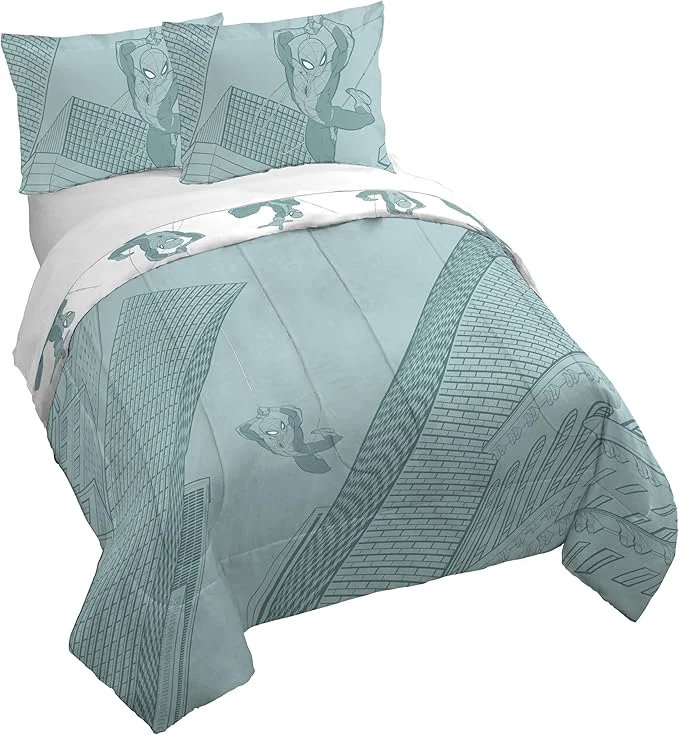 Flexible Jay Franco Kids Duvet Cover Set with Sham amp Pillowcase – Ultra-Soft Bedding for Room Decor Cover ONLY Comforter NOT Included Green - Spiderman 3 Piece Full Comfortable
