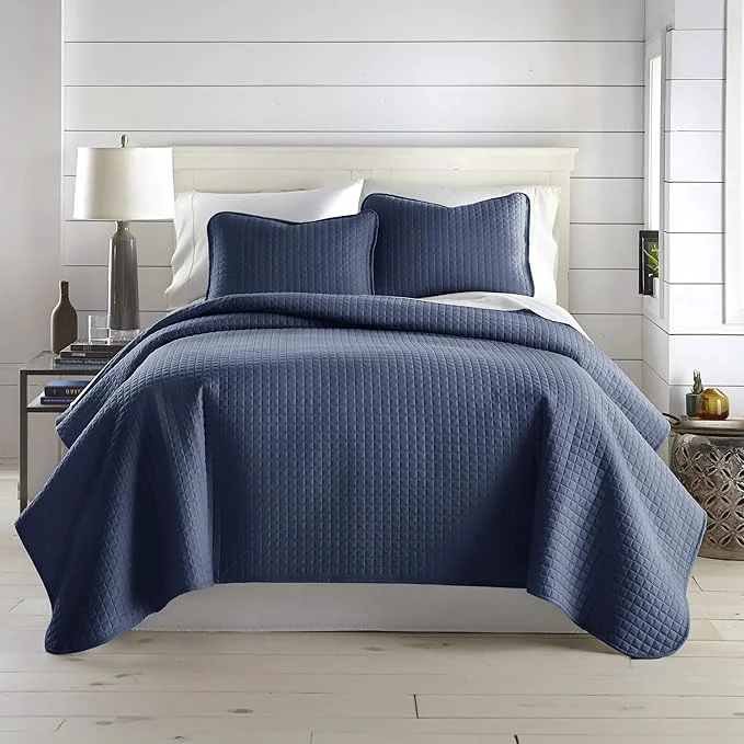 Secure Southshore Fine Living Inc. Summer Quilt Queen Size Full Size Bedding Set Pet Hair Resistant Bedding Coverlet Sets Bedspreads Queen Size with 2 Pillow Shams Quilted Comforter Dark Blue Quilt Original