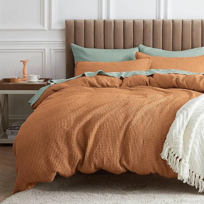 Innovative Bedsure Waffle Comforter Set Queen Hazel Soft Bedding Waffle Weave Bed Set 3 Pieces 1 Comforter 90 quot x90 quot and 2 Pillow Shams Cotton Shell and Polyester Lining for All Seasons Safe