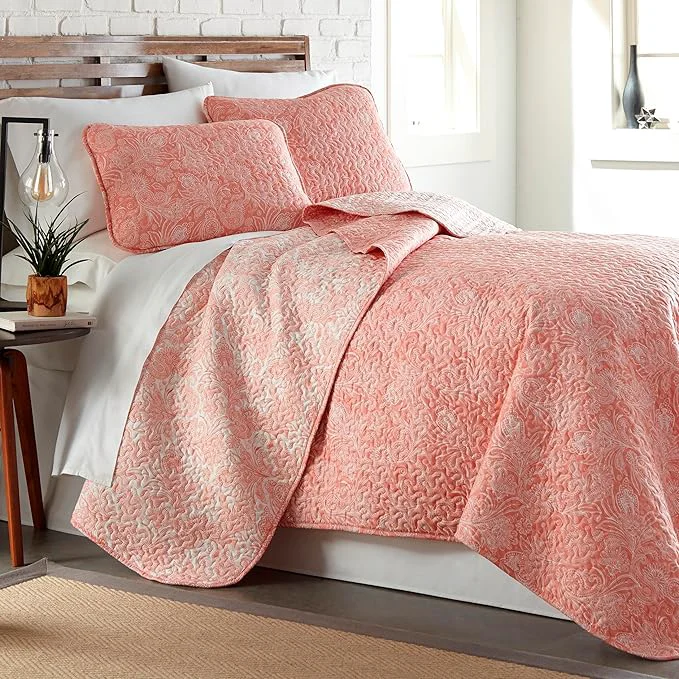 Secure Southshore Fine Living Inc. Twin XL Quilt Bedding Set Boho Coverlet Reversible Quilt All Season 2-Piece Set with One Matching Quilted Pillow Sham All Season Twin XL Bedspreads for Adult Coral Prestigious