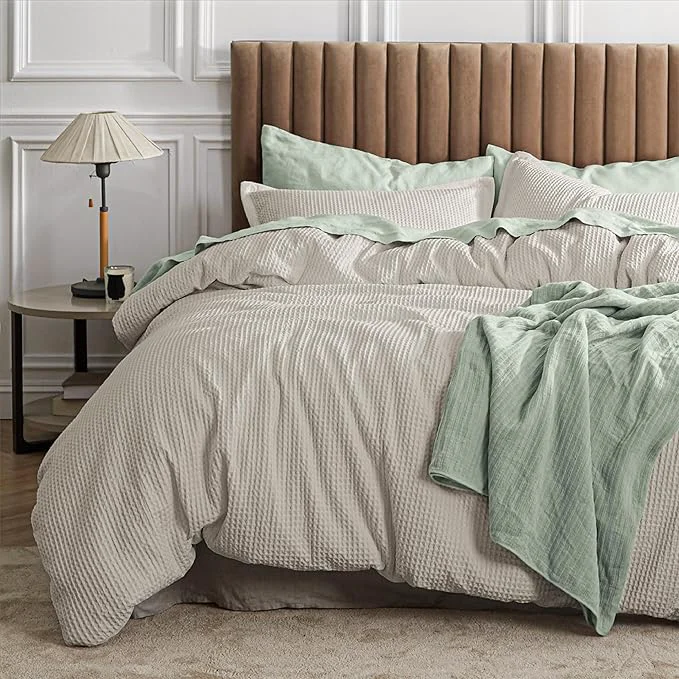 Innovative Bedsure Waffle Comforter Set King Linen Soft Bedding Waffle Weave Bed Set 3 Pieces 1 Comforter 104 quot x90 quot and 2 Pillow Shams Cotton Shell and Polyester Lining for All Seasons Selected