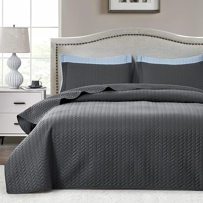 Dependable Maple amp Stone Quilt Set Twin Twin XL Lightweight Charcoal Grey Bedspread Ultrasonic Chevron Pattern Light Coverlet for All Season Comforter Bedding Decor - 2 Piece Twin Extra Long Bed Cover Sets Certified