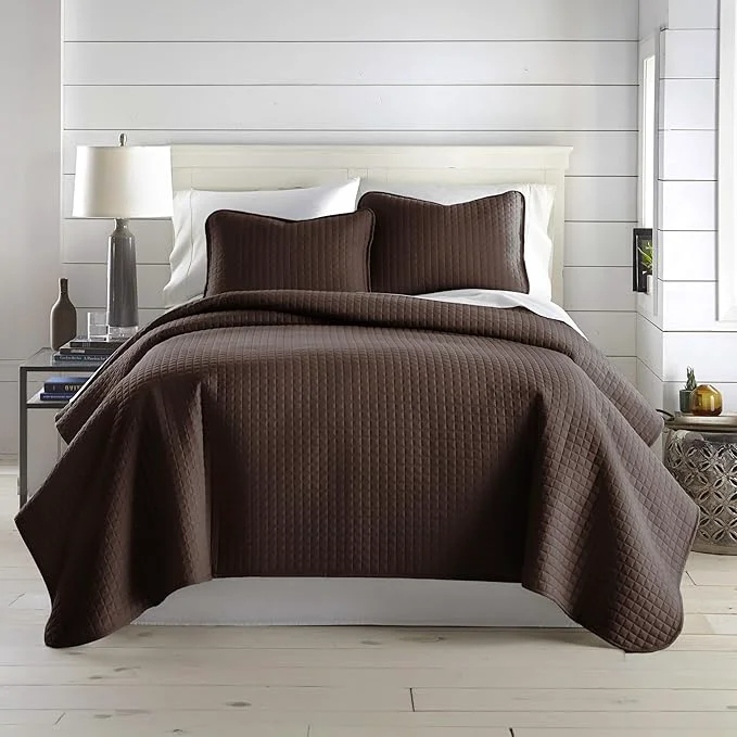 Classic Southshore Fine Living Inc. Twin XL Bedspread Quilt Set Dorm Room Bedding Essentials Stain Resistant Machine Washable Bed Spread XL Twin Brown Comforter Set w Pillow Sham Chocolate Brown Healthy