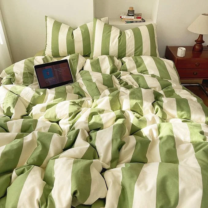 Original Design LifeTB Sage Green and White Striped Duvet Cover Set Twin XL Washed Microfiber Soft Breathable Striped Bedding Set 3 Pieces Retro Stripes Pattern Printed Comforter Cover with 2 Pillowcases Sophisticated