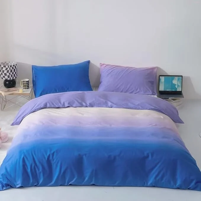 Environmentally Friendly CLOTHKNOW Blue Purple Comforter Set California King Gradient Blue Bedding Comforter Sets Cal King Purple White Bed Comforter Soft Relaxed