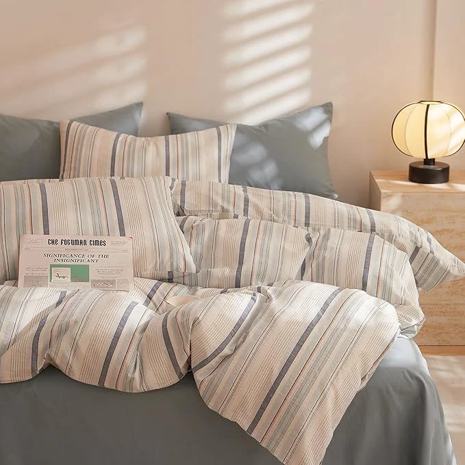 Safe Striped Duvet Cover Set Twin 3 Pieces Blue White Stripes Pattern Printed Comforter Cover Washed Cotton Striped Bedding Set Soft Breathable Twin Duvet Cover with Zipper Closure amp Corner Ties High-Grade