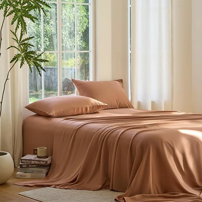 Classic DOZ Sheet Set Viscose derived from Bamboo Organically Grown Buttery Soft Cooling Sheets High GSM Deep Pockets - 2 Piece - 1 Pillowcase 1 Fitted Sheet Clay Twin Artisan
