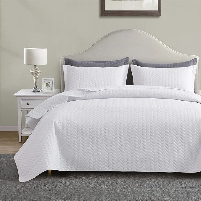 Functional Maple amp Stone Quilt Set Twin Twin XL Lightweight White Bedspread Ultrasonic Chevron Pattern Light Coverlet for All Season Comforter Bedding Decor - 2 Piece Twin Extra Long Bed Cover Sets High-Grade