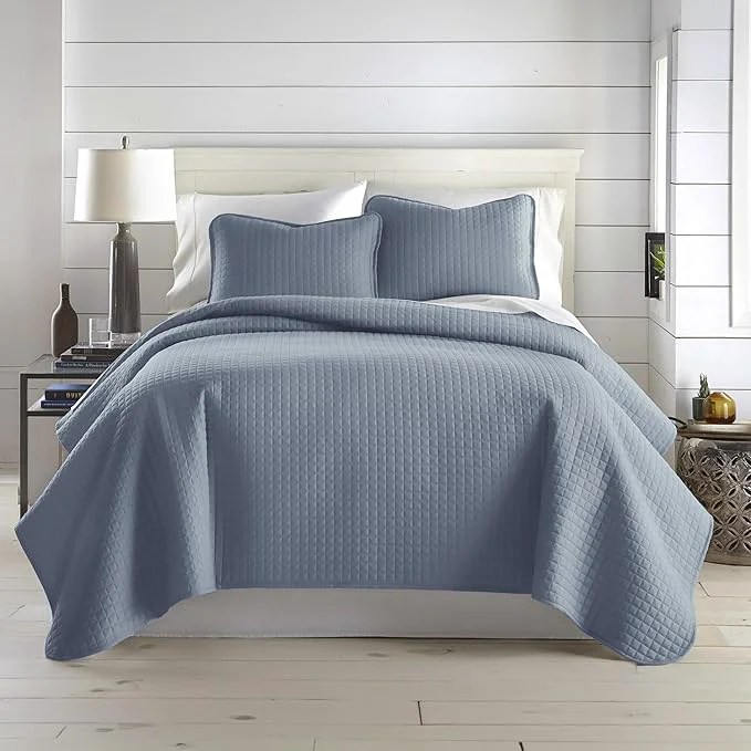 Easy-to-Use Southshore Fine Living Inc. Twin Quilt Set Quilted Blue Bedspread Twin XL Quilt with Matching Pillow Sham Soft Microfiber Lightweight Coverlet Set Easy Care Machine Washable Slate Blue Convenient