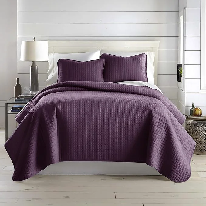 Superior Southshore Fine Living Inc. Twin XL Comforter Quilt Set Dorm Bedding Essentials Stain Resistant Machine Washable Purple Bed Spread Twin XL Quilt Bedspread Set with Matching Pillow Sham Purple Clean