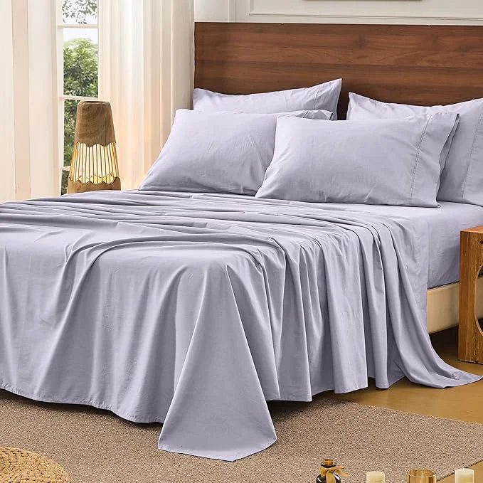 Stylish Bedlifes French Pure Linen Sheets Queen Size Breathable and Cooling Flax Sheet Set Soft Durable and Moisture Wicking 16 Inch Deep Pocket-4 Piece Queen Lavender Relaxed