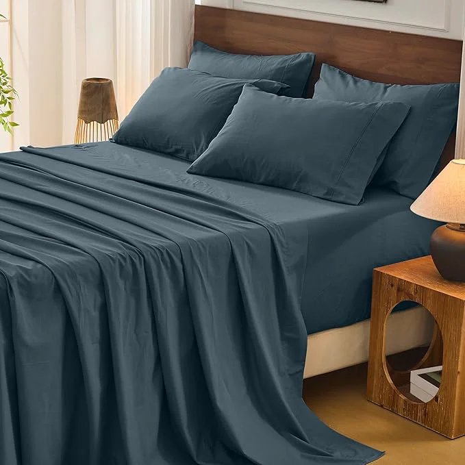 Premium Material Bedlifes French Flax Linen Sheets Set California King Size-6 Piece Extra Deep Pocket 18-24 quot Soft Breathable Cal King Bed Sheets with Temperature Regulating amp Moisture-Wicking Cool Gray Long-Lasting