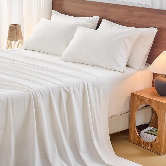 Exceptional Bedlifes French Flax Linen Sheets Set King Size - 6 Piece Extra Deep Pocket 18-24 quot Soft Breathable King Bed Sheets with Temperature Regulating amp Moisture-Wicking White Premium