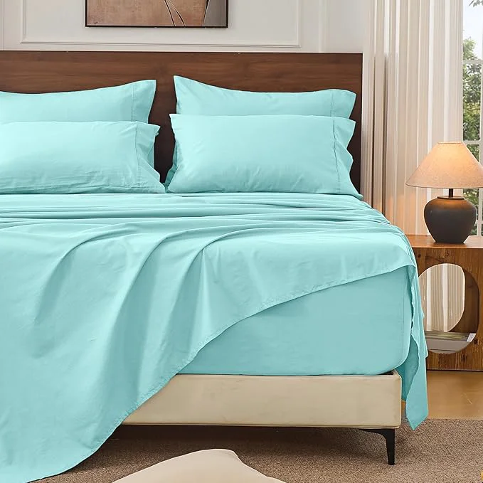 Superior Bedlifes French Linen Sheets King Size 18-24 Extra Deep Pocket 4-Piece Set Breathable amp Moisture-Wicking Soft amp Durable Sheets for Thick Mattresses Teal Premium Material