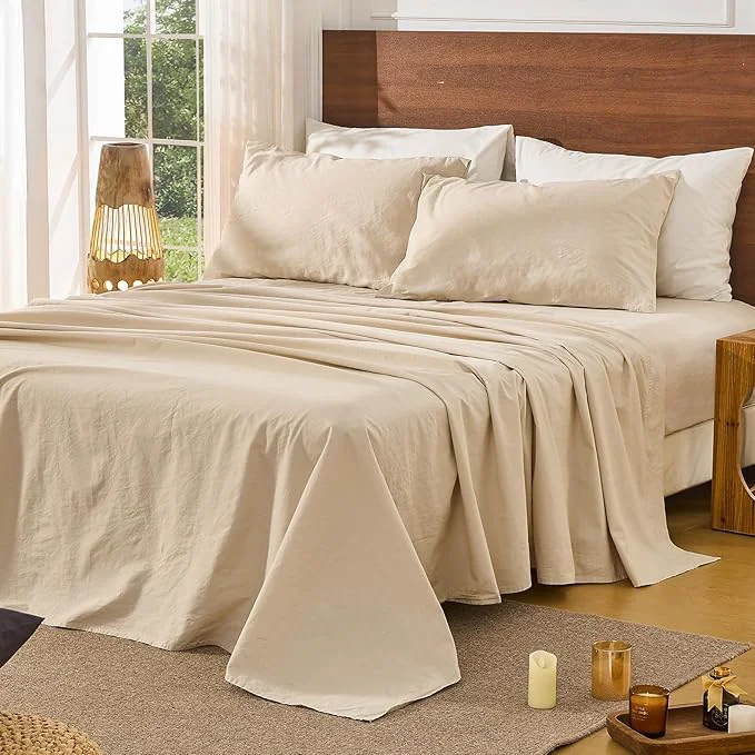 Reusable Bedlifes French Pure Linen Sheets California King Size Breathable and Cooling Flax Sheet Set Soft Durable and Moisture Wicking 16 Inch Deep Pocket-4 Piece Cal King Linen Certified