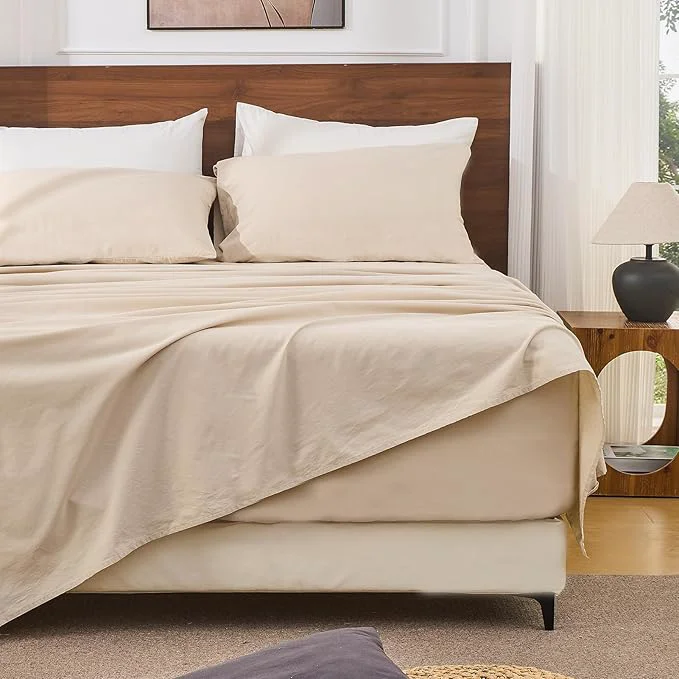 Natural Bedlifes French Linen Sheets Queen Size 18-24 Extra Deep Pocket 4-Piece Set Breathable amp Moisture-Wicking Soft amp Durable Sheets for Thick Mattresses Linen Solid