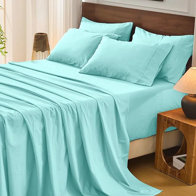 Secure Bedlifes French Flax Linen Sheets Set Queen Size - 6 Piece Extra Deep Pocket 18-24 quot Soft Breathable Queen Bed Sheets with Temperature Regulating amp Moisture-Wicking Teal Healthy