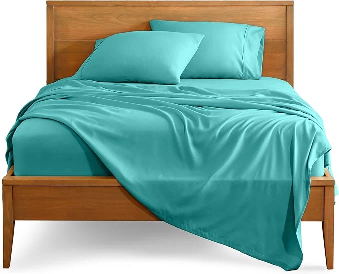 Eco-Friendly Bare Home Split Head Flex King Sheet Set - 1800 Ultra-Soft Microfiber Bed Sheets - Double Brushed - Deep Pockets - Easy Fit - 4 Piece Set - Bedding Sheets amp Pillowcases Turquoise Easy-to-Use