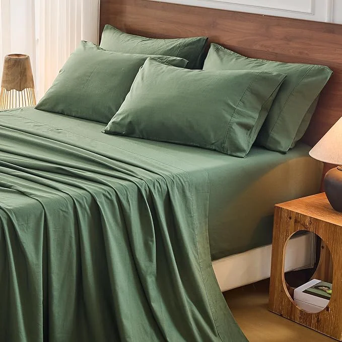Premium Material Bedlifes French Flax Linen Sheets Set California King Size-6 Piece Extra Deep Pocket 18-24 quot Soft Breathable Cal King Bed Sheets with Temperature Regulating amp Moisture-Wicking Forest Green Practical