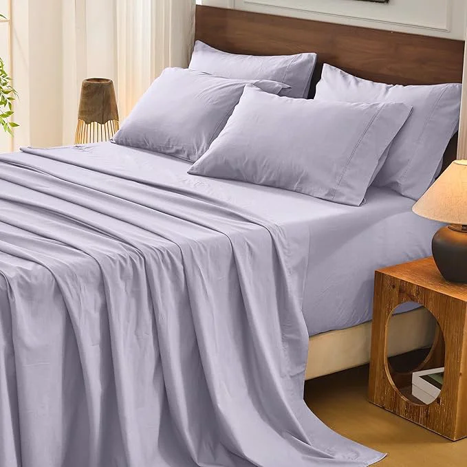 Casual Bedlifes French Flax Linen Sheets Set King Size - 6 Piece Extra Deep Pocket 18-24 quot Soft Breathable King Bed Sheets with Temperature Regulating amp Moisture-Wicking Lavender Contemporary