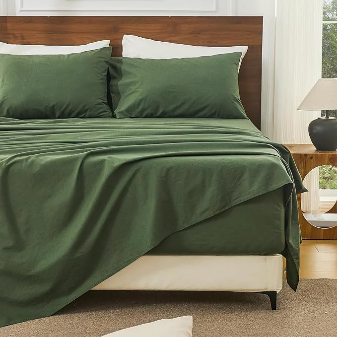 Bedlifes French Linen Sheets California King Size 18-24 quot Extra Deep Pocket 4-Piece Set Breathable amp Moisture-Wicking Soft amp Durable Sheets for Thick Mattresses Forest Green Elite