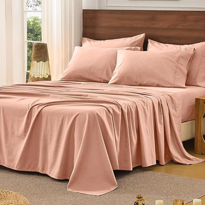 High-Quality Bedlifes French Pure Linen Sheets King Size Breathable and Cooling Flax Sheet Set Soft Durable and Moisture Wicking 16 Inch Deep Pocket-4 Piece King Blush Pink Optimized