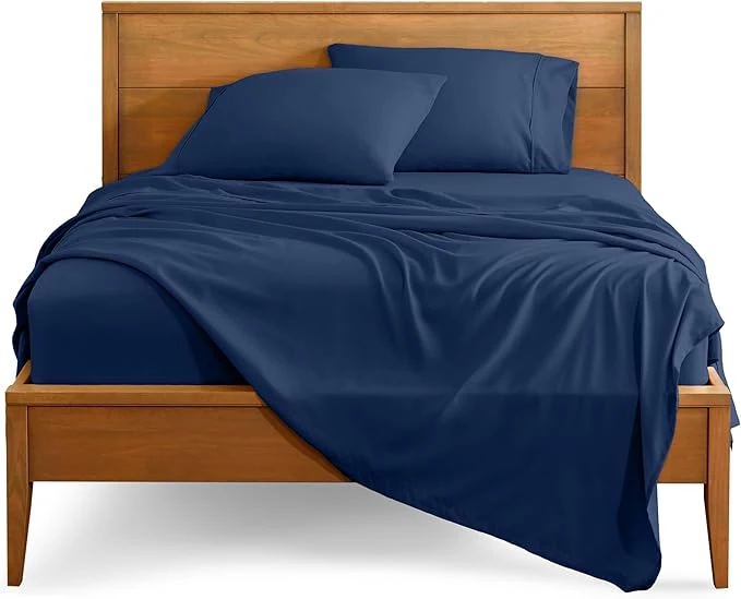 Fast Bare Home Split California King Sheet Set - 1800 Ultra-Soft Microfiber Bed Sheets - Double Brushed - Deep Pockets - Easy Fit - 5 Piece Set - Bed Sheets Split Cal King Dark Blue Official