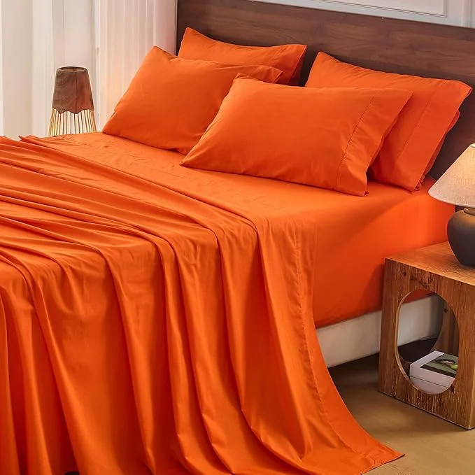 Traditional Bedlifes French Flax Linen Sheets Set King Size - 6 Piece Extra Deep Pocket 18-24 quot Soft Breathable King Bed Sheets with Temperature Regulating amp Moisture-Wicking Orange High-Grade