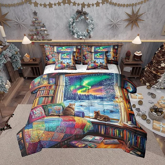 Consistent Castle Fairy Farmhouse Style Full Comforter Set with Sheets Bed in a Bag 7 Pcs Kawaii Cat Winter Bed Set Rainbow Galaxy Sky Bedding Sets with Comforter Flat Fitted Sheet Pillowcases Pillow Covers Solid