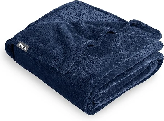 Smooth Bare Home Textured Fleece Blanket - King Size - Ultra-Soft Lightweight for Bed Sofa and Couch - Luxury Microplush - Cozy Warm Blanket King Chevron Dark Blue Superior