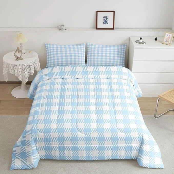Flexible Manfei Blue Plaid Bedding Set King Size Buffalo Check Plaid Comforter Classic Gingham Pattern Comforter Set Blue White Scottish Duvet Set 3Pcs Quilt Set 1 Comforter Set with 2 Pillowcase Original Design