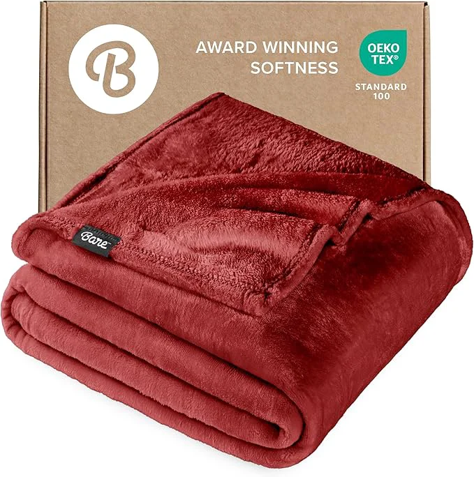 Next-Generation Bare Home Fleece Blanket - Throw Travel - Ultra-Soft Lightweight for Bed Sofa and Couch - Luxury Microplush - Cozy Warm Blanket Throw Travel Rosewood Stylish