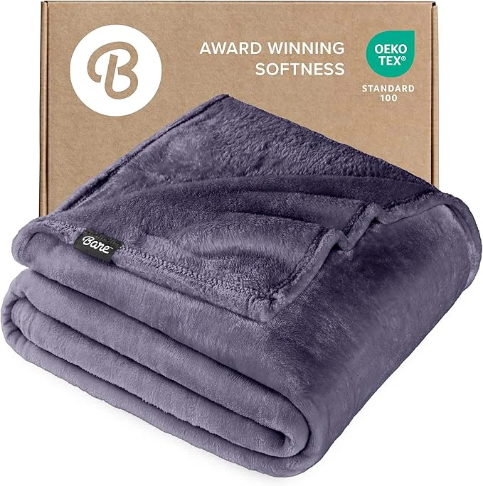 Selected Bare Home Fleece Blanket - Twin Twin Extra Long - Ultra-Soft Lightweight for Bed Sofa and Couch - Luxury Microplush - Cozy Warm Blanket Twin Twin XL Dusty Purple Certified