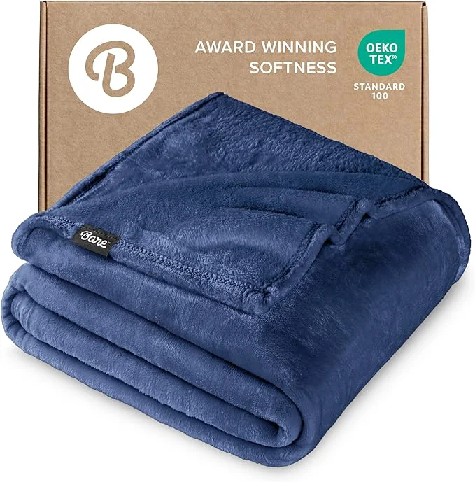 Advanced Bare Home Fleece Blanket - Throw Travel - Ultra-Soft Lightweight for Bed Sofa and Couch - Luxury Microplush - Cozy Warm Blanket Throw Travel Dark Blue Recyclable