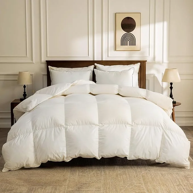 Consistent BPC Lightweight Organic Feather Down Comforter Super King Hotel-Luxury Fluffy Duvet Insert with Cotton Cover and Puffy Feather Down Filling for Summer Hot Sleepers Ivory White 120x120 Inches Fashionable