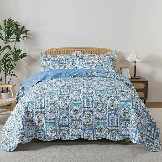 Enhanced HoneiLife Queen Quilt Bedding Set - 3 Piece Microfiber Quilt Sets Floral Bedspreads Rustic Coverlets for Queen Bed Clean