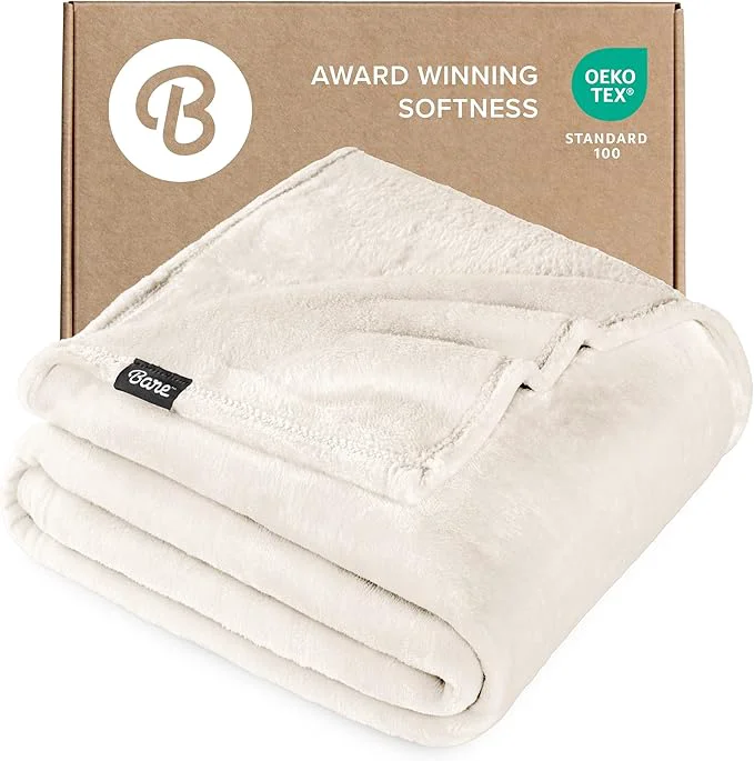 Smooth Bare Home Fleece Blanket - Full Queen - Ultra-Soft Lightweight for Bed Sofa and Couch - Luxury Microplush - Cozy Warm Blanket Full Queen Vanilla Eco-Friendly