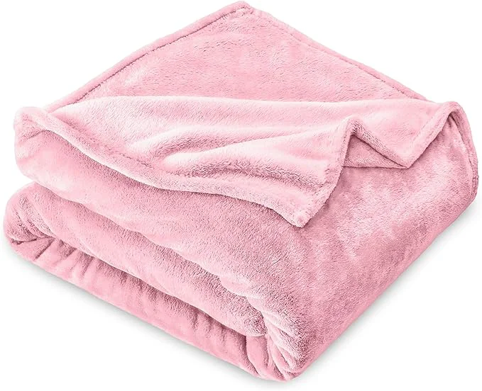 Crafted Bare Home Fleece Blanket - Kid Size - Ultra-Soft Lightweight for Bed Sofa and Couch - Luxury Microplush - Cozy Warm Blanket Kid Light Pink Fine